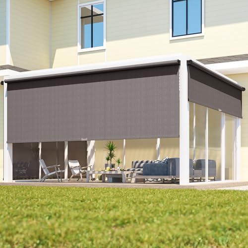 Integrated Outdoor Roller Shades 8'W x 8'H Assembly Free, Cordless Outdoor Pati…