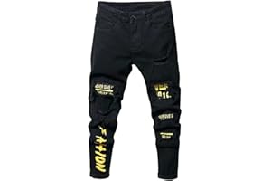 HUNGSON Boy's Skinny Fit Ripped Destroyed Distressed Stretch Slim Jeans Pants