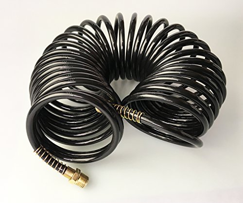1/4 NPT 25FT Air Compressor Recoil Hose - Spring Coil Line, 200 PSI Polyethylene