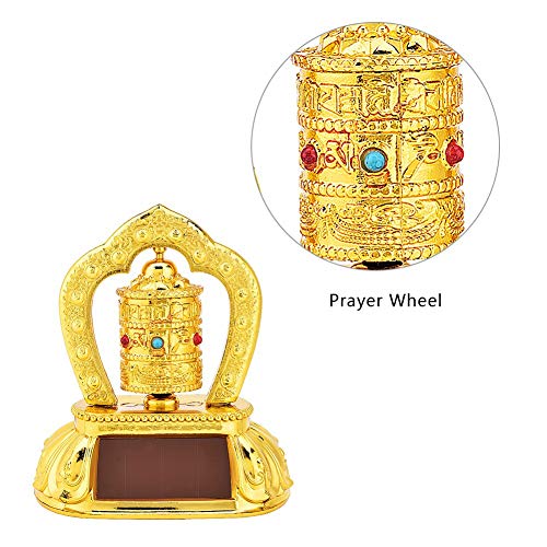 Car Spinning Prayer Wheel,Buddhist Statue for Lucky Happiness Tibetan Tibet Buddhist Solar Energy Spinning Prayer Wheel for Car Home Office Shop Interior Decoration Golden - Thumbnail 6