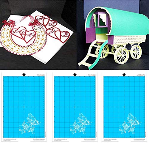 3 Pack Standard Grip Cutting Mats 8x12 Inch for Silhouette Cameo Portrait Adhesive Sticky Accessories Craft Replacement Cut Mats for Scrapbooking Die-Cut Machines (Blue)