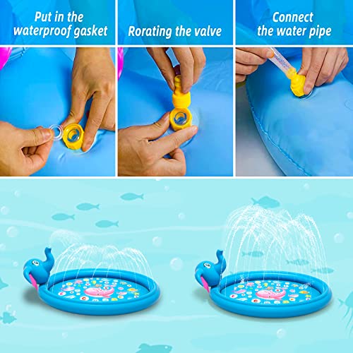 Inflatable Baby Pool, Splash Pad for Kids, Sprinkler for Kids, 65" x 51