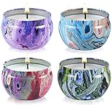 Scented Candles Jasmine, Vanilla, Rose & Lavender, Natural Soy Wax Cartoon Style Portable Travel Tin Candle,Set of 4 (Oil Style)