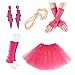 80s Fancy Outfit Costume Accessories Set,Adult Tutu Skirt Leg Warmers Fingerless Fishnet Gloves Neon Earrings and Neon Beads, color P, OneSize