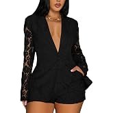 Wuitrie Shorts Sets Women 2 Piece Outfits Sexy Lace V Neck Button Blazer Bodycon Shorts Suits Business Casual Outfit White