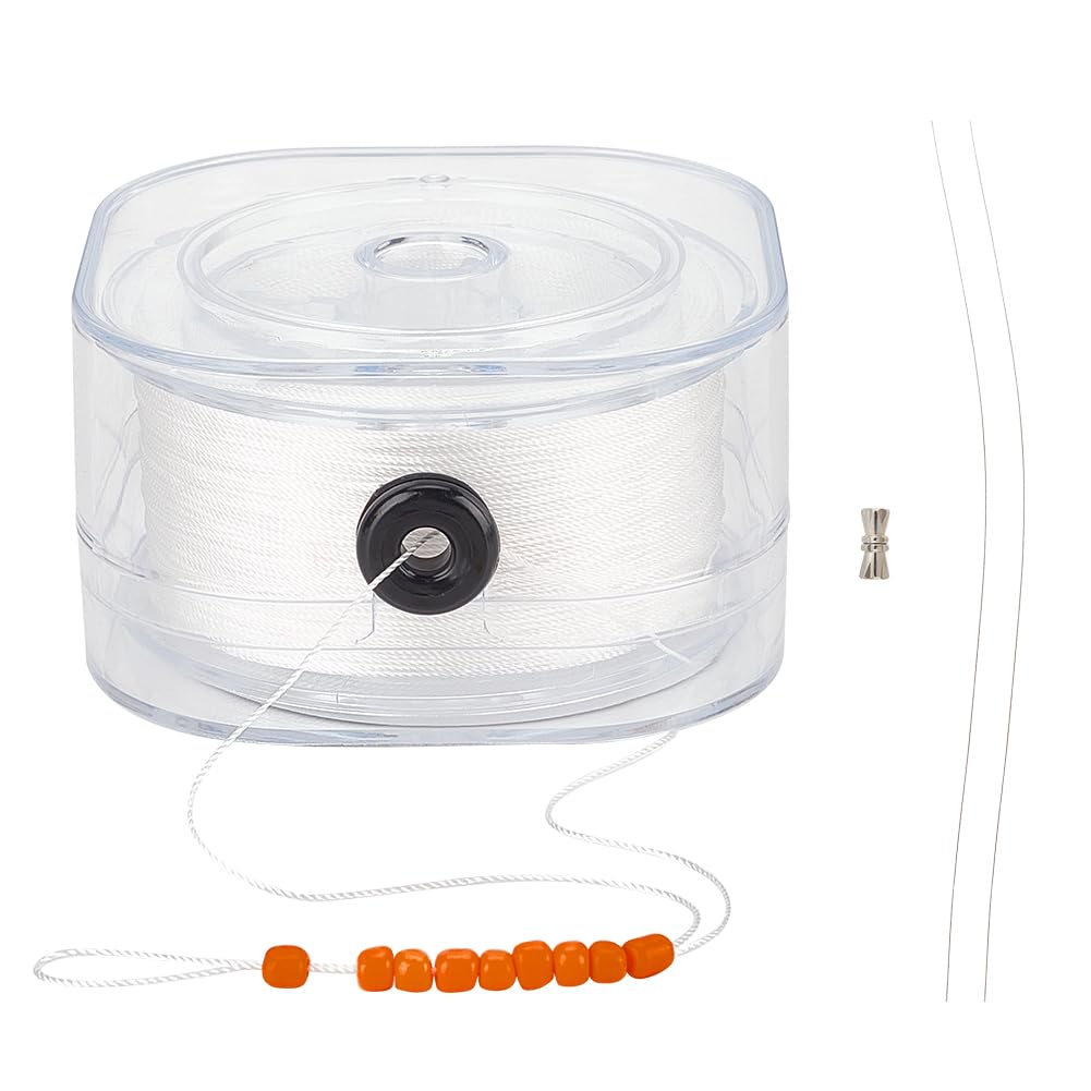 PH PandaHall 164 Yards/150m Beading Thread 0.4mm Seed Bead Thread Bracelet Beading Thread Sewing String with Leading Wire and Buckle for Leather Stitching Beading Jewellery Bracelets Making White