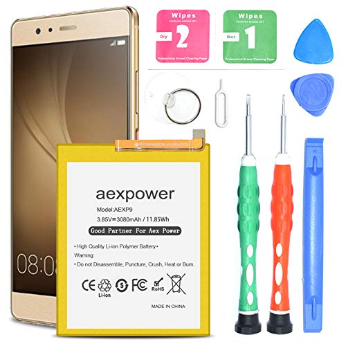 AexPower 3080mAh Battery HB366481ECW Replacement for Huawei P9 EVA-L09, P9 Lite/Honor 8, P9 Dual Sim (EVA-L19), Huawei EVA-AL00/EVA-AL10/EVA-TL00 with Tool Kit AexPower 3080mAh Battery HB366481ECW Replacement for Huawei P9 EVA-L09, P9 Lite/Honor 8, P9 Dual Sim (EVA-L19), Huawei EVA-AL00/EVA-AL10/EVA-TL00 with Tool Kit