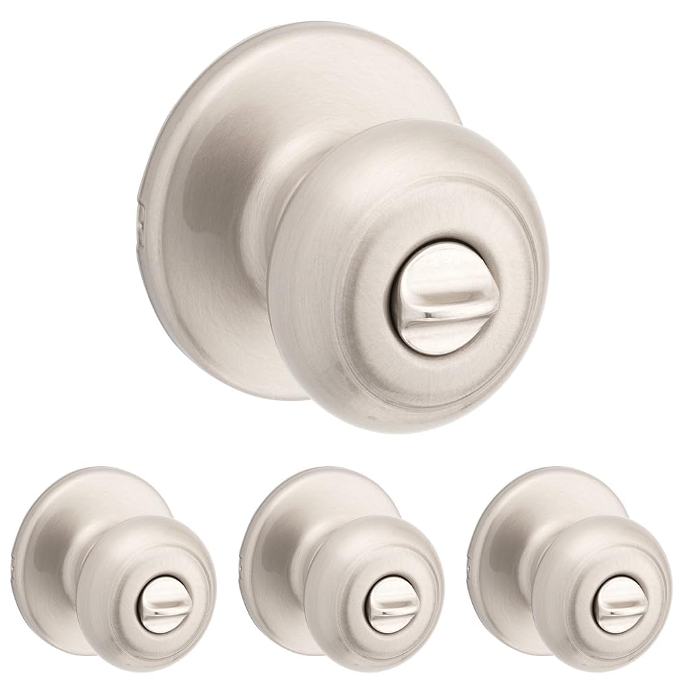 Kwikset Cove Interior Privacy Door Knob with Lock, Door Handle for Bathroom and Bedroom, Satin Nickel Keyless Turn Lock Doorknob, with Microban Protection (Pack of 4) Image Kwikset Cove Interior Privacy Door Knob with Lock, Door Handle for Bathroom and Bedroom, Satin Nickel Keyless Turn Lock Doorknob, with Microban Protection (Pack of 4) Image