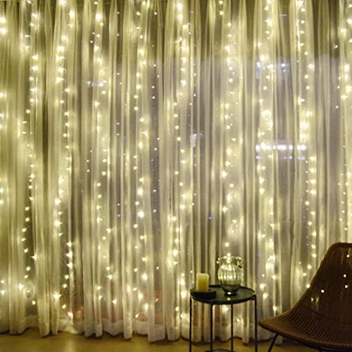 306LED Window Curtain Lights 9.84ftx9.84ft/3mx3m, 8 Modes 31V Low Voltage Full Waterproof for Indoor and Outdoor, Party Wedding Home Lawn Garden Festival Holiday Decorations(Warm White)