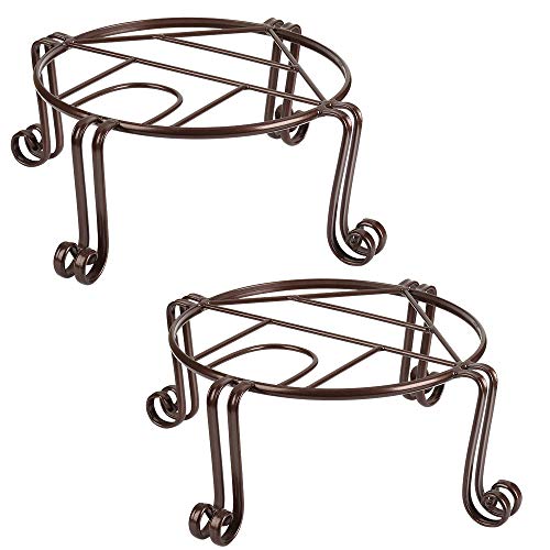 Tinland Plant Stand Metal Flower Pot Holder Indoor Outdoor Rustproof Rack for Tall Heavy Potted Plants 11.8inx 5in Bronze Brown (2 Pack)