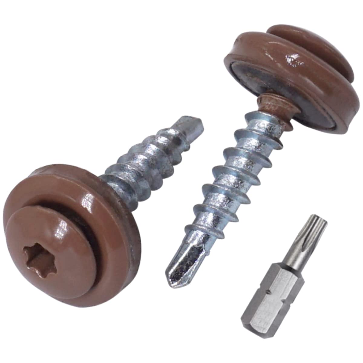 SKIR'CO (40 pcs) Roofing Screws, 4.8 x 28 mm Painted Self-Drilling Screws With EPDM Washers, Torx Head (Pale Brown RAL 8025)