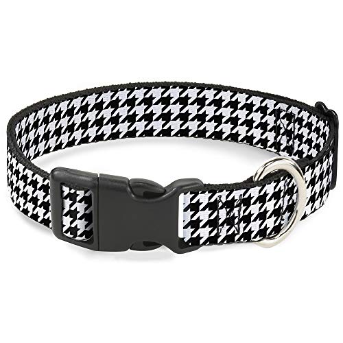 Buckle-Down Plastic Clip Collar - Houndstooth Black/White - 1/2" Wide - Fits 9-…