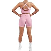 SUUKSESS Women Seamless 2 Piece Workout Sets Criss Cross Sports Bra High Waist Booty Shorts