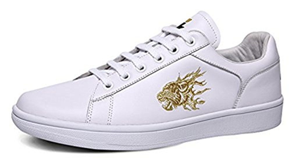 Soulsfeng Men Women Fashion Sneaker Lace UP Cattle Hide Leather Casual Low Top Skateboarding Shoe (Men 9.5 D(M) US, White)