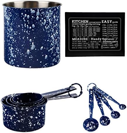 Kitchen Utensil Holder Crock and Measuring Cups and Spoons Set Including Easy Recipe Conversion Guide Magnet