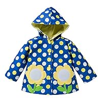 Evelin LEE Kids Girls Waterproof Floral Printed Hooded Jacket Outwear Raincoat Blue