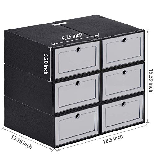 ZODDLE Foldable Stackable Black Shoe Storage Boxes Assembleable Shoe