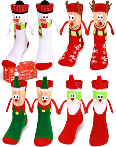 Itscolofy 4 Pairs Christmas Socks for Kids, Crazy Holiday Hand Holding Socks Funny Christmas Stocking Stuffers for Girls Boys