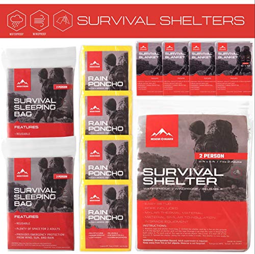 Rescue Guard; First Aid Kit, Hurricane Kit, Disaster Kit or Earthquake Kit; Emergency Survival Kit, Bug Out Bag Supplies, Survival Gear for 12 Days, 6 Days for 2, 72 Hours 4 People (Survival Pack)