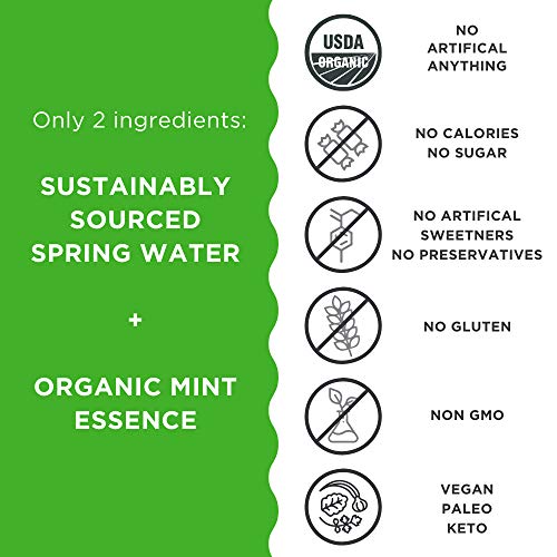 JUST Water Infused | Spring Water Flavored with Organic Essences | Eco-Friendly Boxed Bottled Water | Zero Sugar, Artificial Flavors, or Sweeteners, Alkaline pH of 8.0 | Mint, 16.9 oz (Pack of 12)