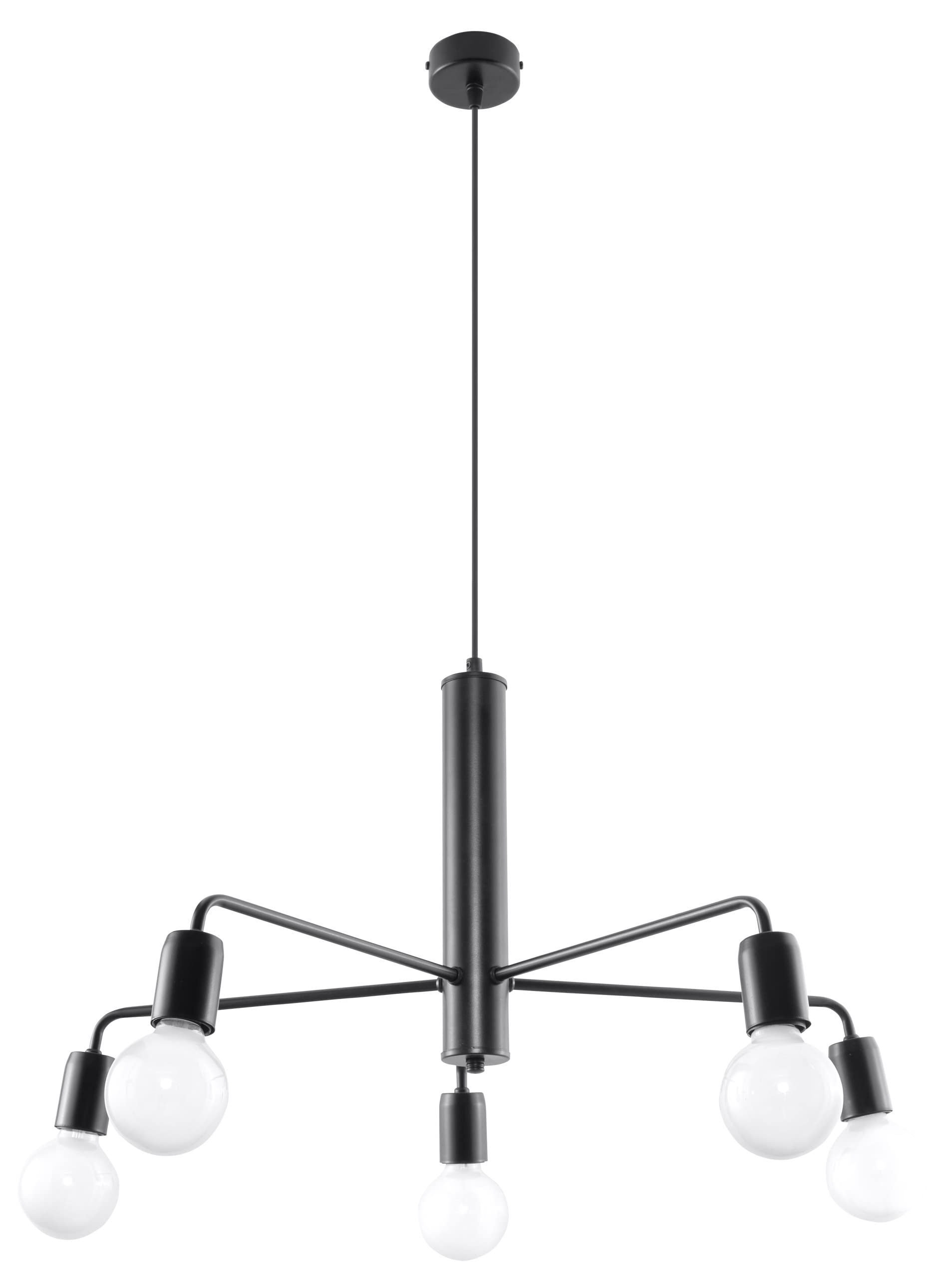 SOLLUX lighting Duomo 6 Pendant Ceiling Light, Industrial & Loft Style, E27 Replaceable Bulb, 6x60 W, Powder Coated Steel, Black, 60x60x85 cm