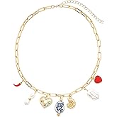 Gold Charm Necklace for Women White Pearl Choker Necklace Head Portrait Square Pendant Necklace Boho Charm Necklace Beach Necklace Jewelry for Women