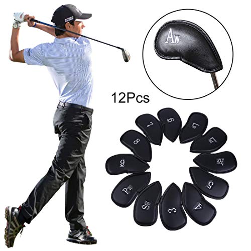 12pcs PU Leather Golf Club Iron Putter Head Cover Protecting Set Black Golf Sports Accessories Universal Irons Outdoor Golf - Black