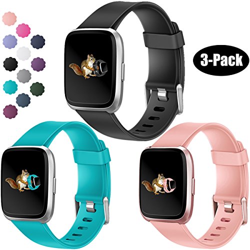 Wepro For Fitbit Versa Bands Replacement for Women Men Small, Sports Watch Band for Fitbit Versa Smartwatch, Black, Peach, Teal