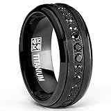Men's Stealth Black Titanium Wedding Band Ring with Black Cubic Zirconia, CZ
