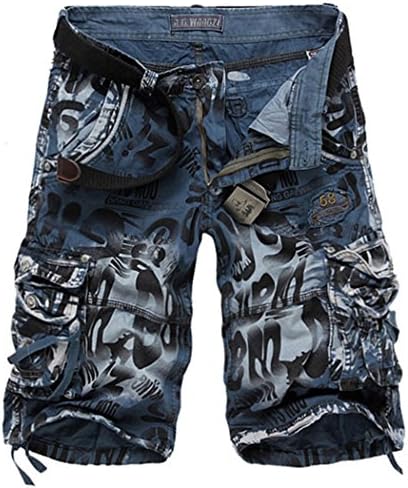 LOVECC Men's Cotton Loose Fit Multi Pocket Cargo Shorts Blue US: 34 size(Label 36)