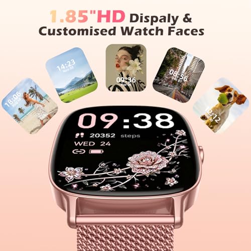 coioc Women's Smart Watch with Phone Function, 1.85 Inch HD Fitness Watch, Over 120 Sports Modes, Heart Rate Monitor and Pedometer, IP68 Waterproof (Pink)