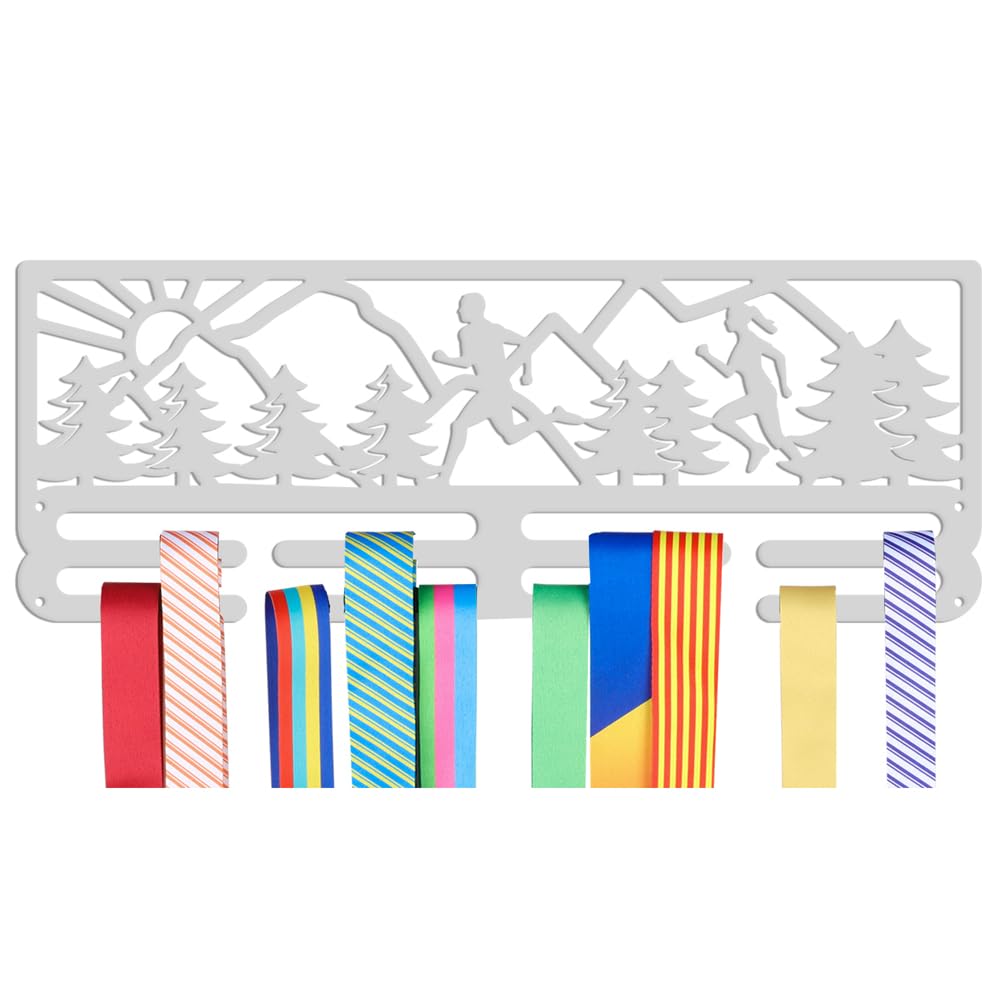 NBEADS Silver Medals Hanger Display Holder Rack, Running Theme Medals Display Wall Mounted Frame Medal Holder Hooks Ribbon Holder for Competition Medal Wall Hanging Display, Mount Over 50 Medals