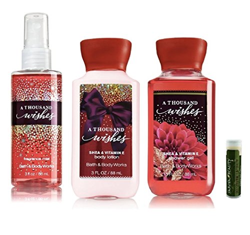 A Thousand Wishes Bath Body Works Body Mist Body Lotion Shower Gel Mini Travel Gift Set With A Jarosa Bee Organic Natural Peppermint Lip Balm By