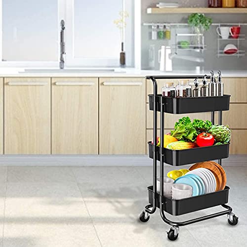 3Tier Rolling Carts with Wheels Storage Cart Makeup Cart with Roller Wheels Mobile Storage