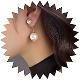 IRCOMULTI Vintage Pearl Drop Earrings Gold White Pearl Ear Jacket Earrings Double Pearl Stud Earrings Round Pearl Dangle Earrings Pearl Wedding Bridal Earrings Jewelry for Women