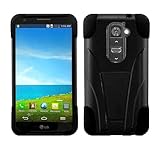 Pleasing Black Premium Double Protection 2 in 1 Hard + Silicon Hybrid Challenger Case Cover Protector with Kickstand for LG G2 VS980 D800 (by AT&T / T-Mobile / Sprint / Verizon) with Free Gift Reliable Accessory Pen