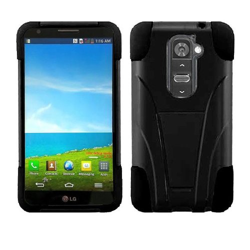 Pleasing Black Premium Double Protection 2 in 1 Hard + Silicon Hybrid Challenger Case Cover Protector with Kickstand for LG G2 VS980 D800 (by AT&T / T-Mobile / Sprint / Verizon) with Free Gift Reliable Accessory Pen