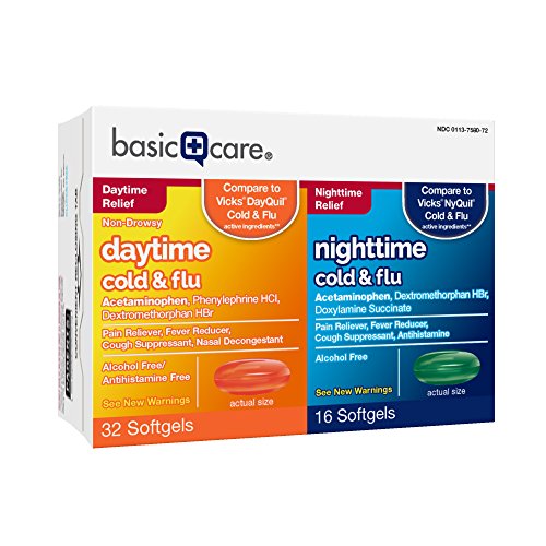Amazon Basic Care Cold & Flu Relief MultiSymptom Daytime/Nighttime