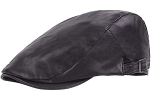 LUOEM Adjustable Men S Leather Newsboy Cap - Vintage Style Winter Beret Hat with Wide Brim for Sun Protection One Size Fits M