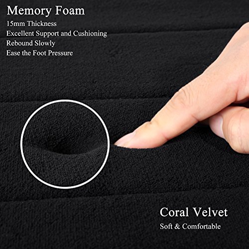 2Pcs Black 17"x 24" Non Slip Coral Velvet Bathmat Absorbent Bath Rugs Memory Foam Bath Mats with Anti-Skid Bottom