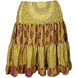 Mogul Interior Carissa Womens Tiered Knee Length Skirts Recycled Silk Vintage Full Flare OneSize