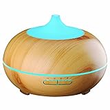 Aromatherapy Essential Oil Diffuser, EIVOTOR 300ml Portable Ultrasonic Humidifier Cool Mist Oil Diffuser with 6 Color LED Lights Changing and 3 Timer Settings for Home, Office, Yoga, Spa Wood Grain