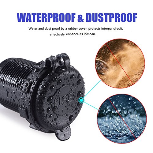 YonHan Quick Charge 3.0 Dual USB Fast Charger Socket, Waterproof Power Outlet QC 3.0 & 2.4A with LED Indicator & Wire Fuse DIY Kit for 12/24V Marine Boat Motorcycle ATV Bus Truck Golf Cart and More - Thumbnail 2