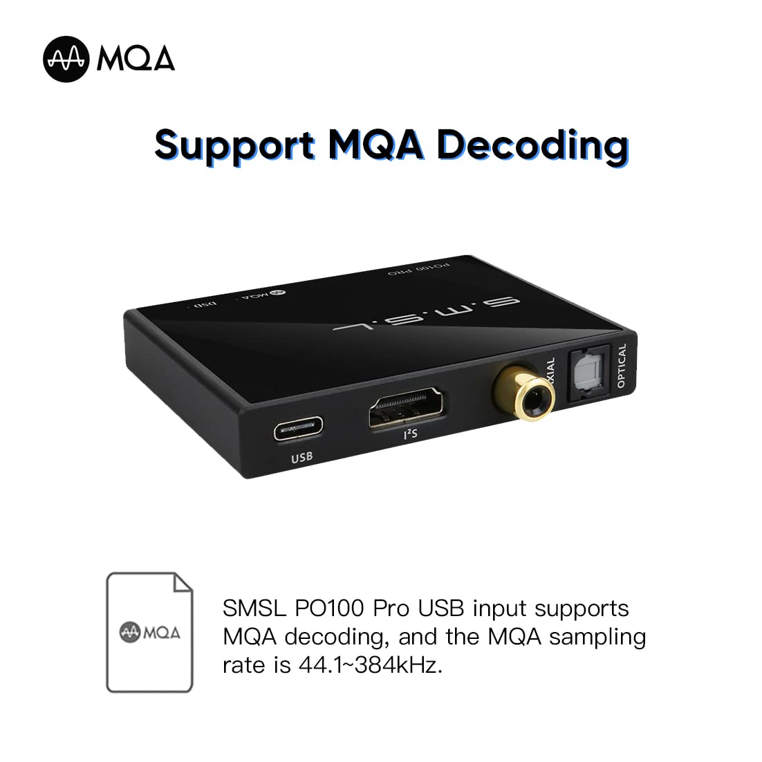 SMSL PO100 PRO MQA DDC XMOS XU316 Digital to Analog Audio Converter Type-C USB Input IIS/Optical/Coaxial Output Mini Portable USB Interface for Phone/PS5/Switch/TV