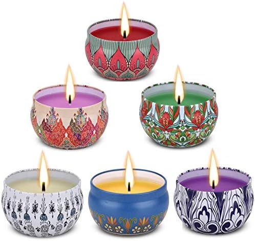 HUIMEI Scented Candles Gift Set Rose Soy Wax Tin Candles, Natural Fragrance Candles for Stress Relief and Aromatherapy Candles 6 Pack