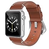 Apple Watch Band 42mm Leather, Swees iWatch Genuine Leather Bands Strap Replacement Wristband with Stainless Steel Clasp Buckle for Apple Watch Series 2 (2016) / Series 1 Women Men, Brown