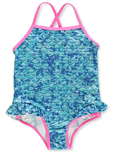 Pink Platinum Toddler Girls' Mermaid Foil 1-Piece Swimsuit, Blue, 4T - Thumbnail 3