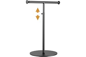 niffgaff T Bar Purse Display Stand Tabletop: Adjustable Height Handbag Holder, Countertop Hanging Rack for Long Necklace Scarf Lanyard, Black