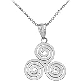 Claddagh Gold Solid 925 Sterling Silver Celtic Irish Triskele Triple Spiral Charm Pendant Necklace
