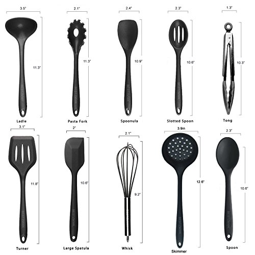 Kitchen Utensil Set - Silicone Cooking Utensils 10 Pieces - Nonstick cooking Tools&Accessories - Silicone Kitchen Utensils Black - For Pots&Pans- Gadgets,Serving Tongs,Spoon,Spatula Sets,Outdoor,Whisk